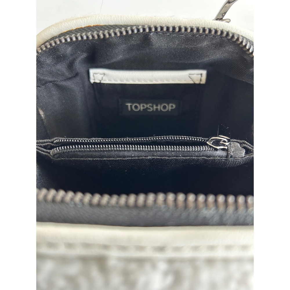 Topshop Panda Faux Shearling Crossbody Bag White Black Sherpa Snake Chain Strap - Picture 4 of 5